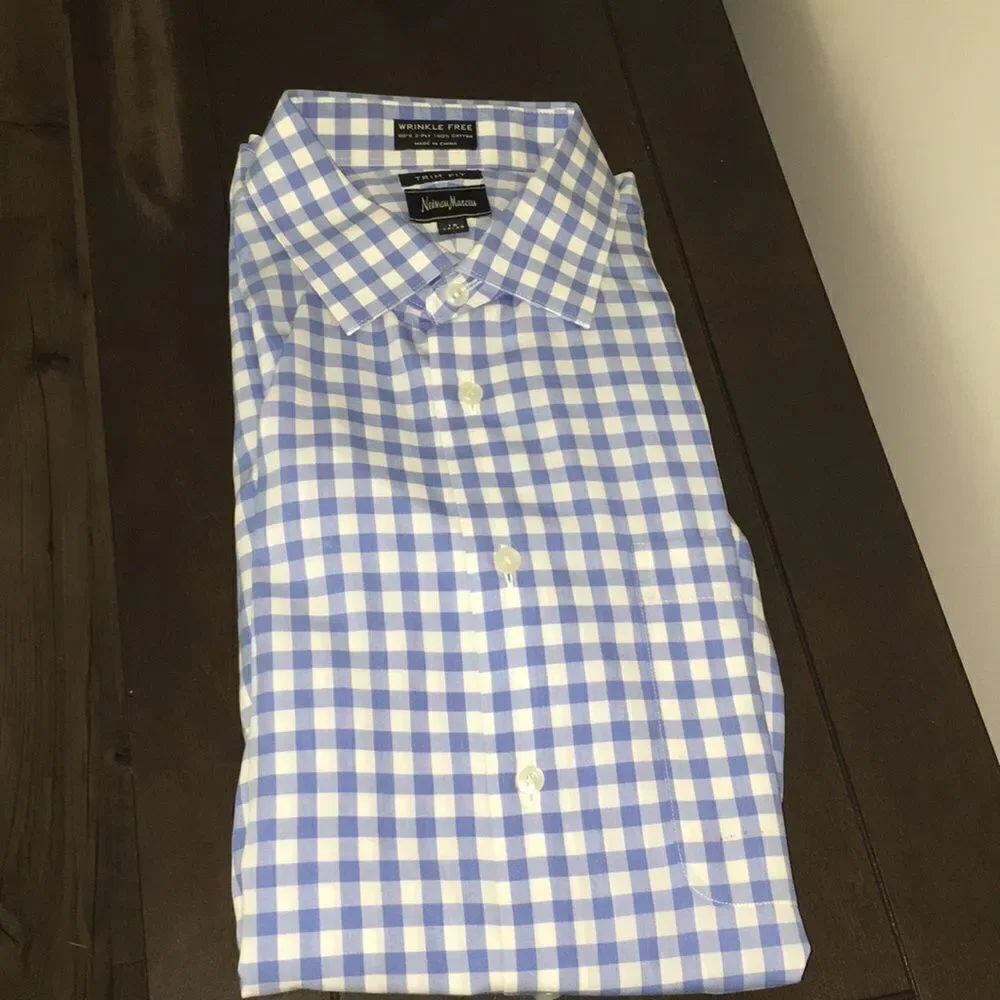 Blue Check Neiman Marcus Dress Shirt 16 x 34/35